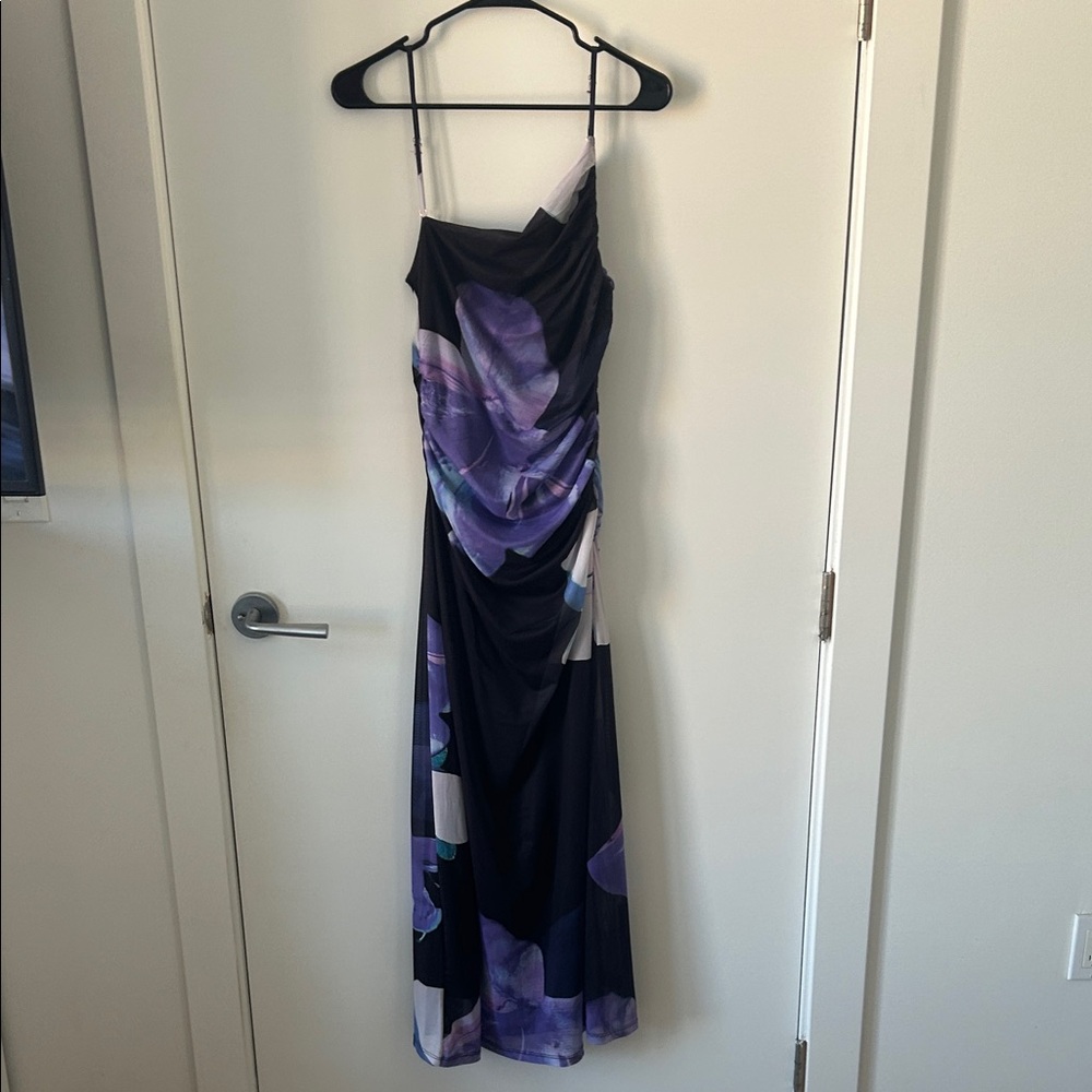 Petal & Pup Jasmine Asymmetric Neck Ruched Maxi Dress